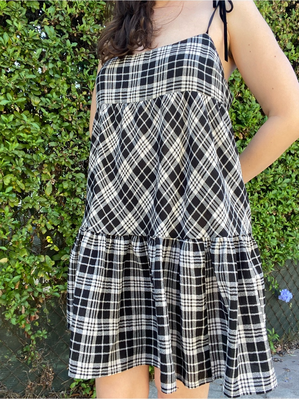 BDG Black and White Plaid Tiered Dress
